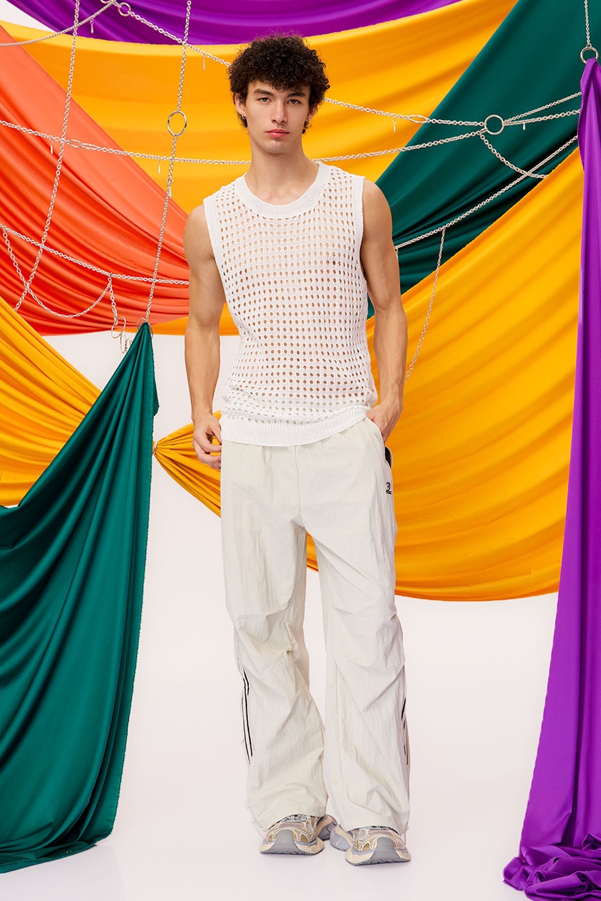 Air Drape Sleeveless Fishnet Knit Top