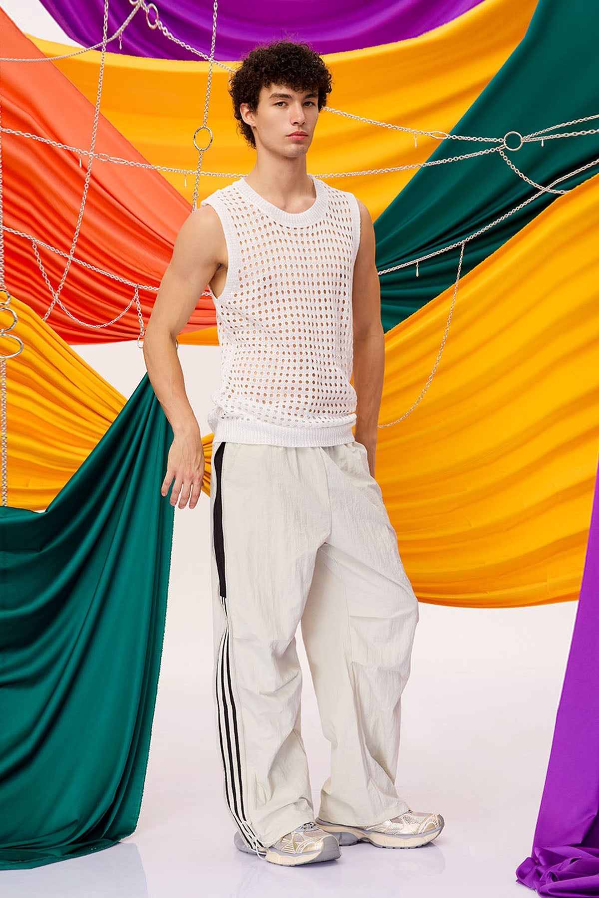 Air Drape Sleeveless Fishnet Knit Top