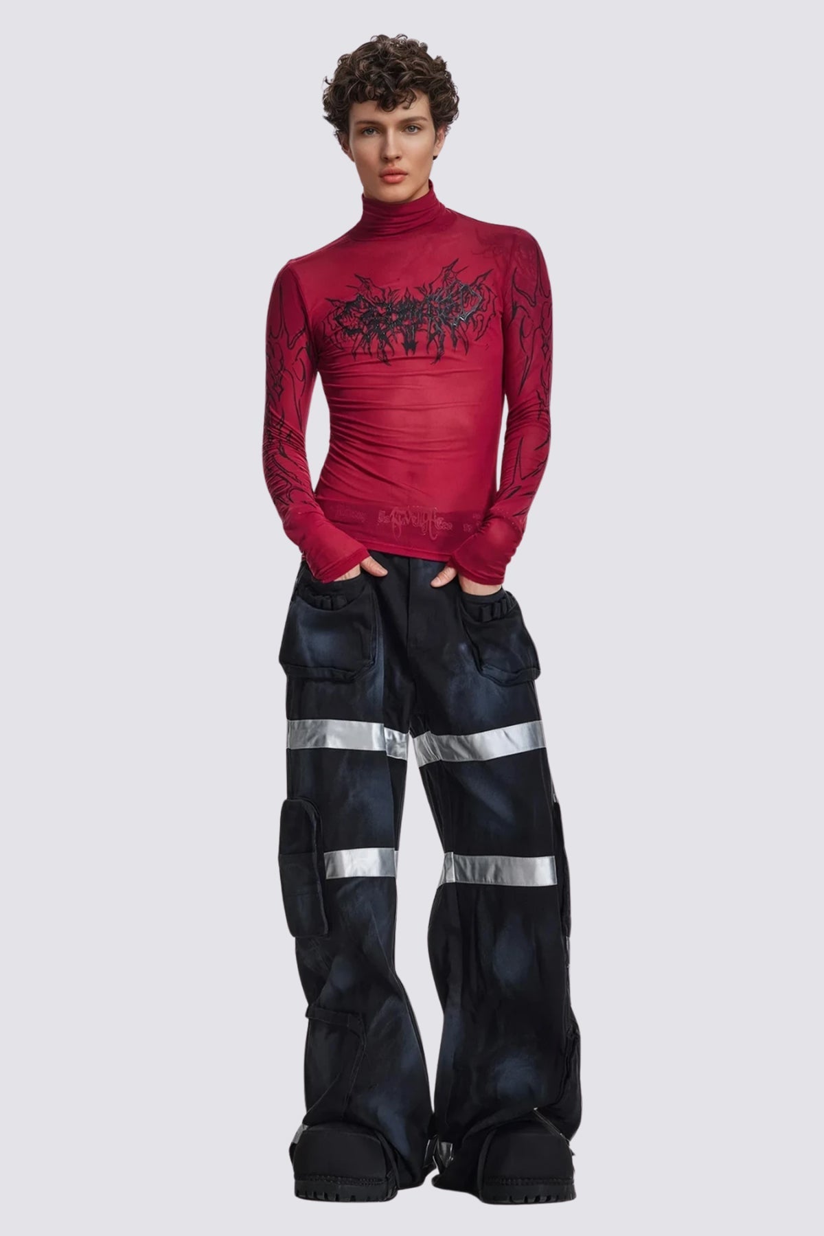 Air Glint High Neck Mesh Top Red