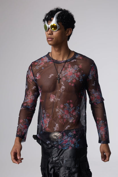 Air Trace Floral Mesh Top
