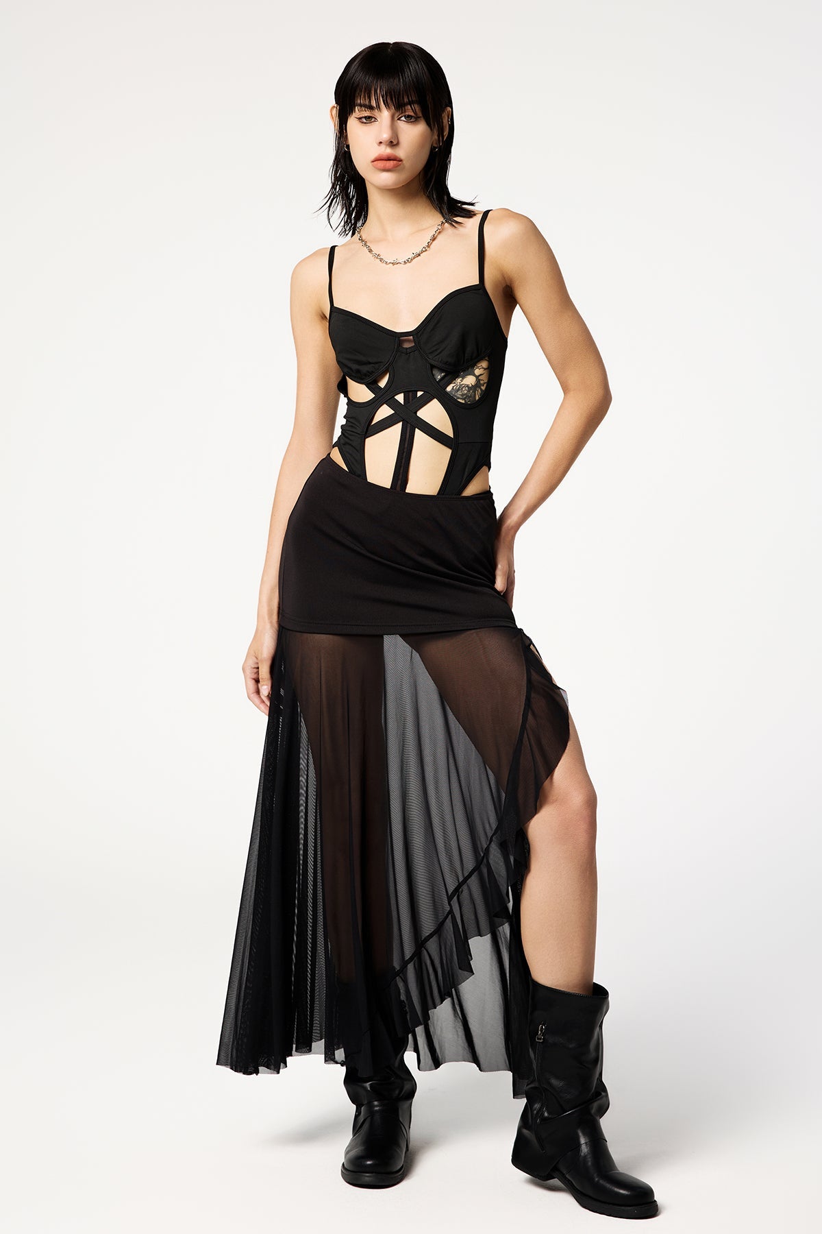 Air Veil Split Mesh Maxi Skirt