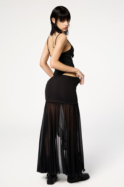 Air Veil Split Mesh Maxi Skirt