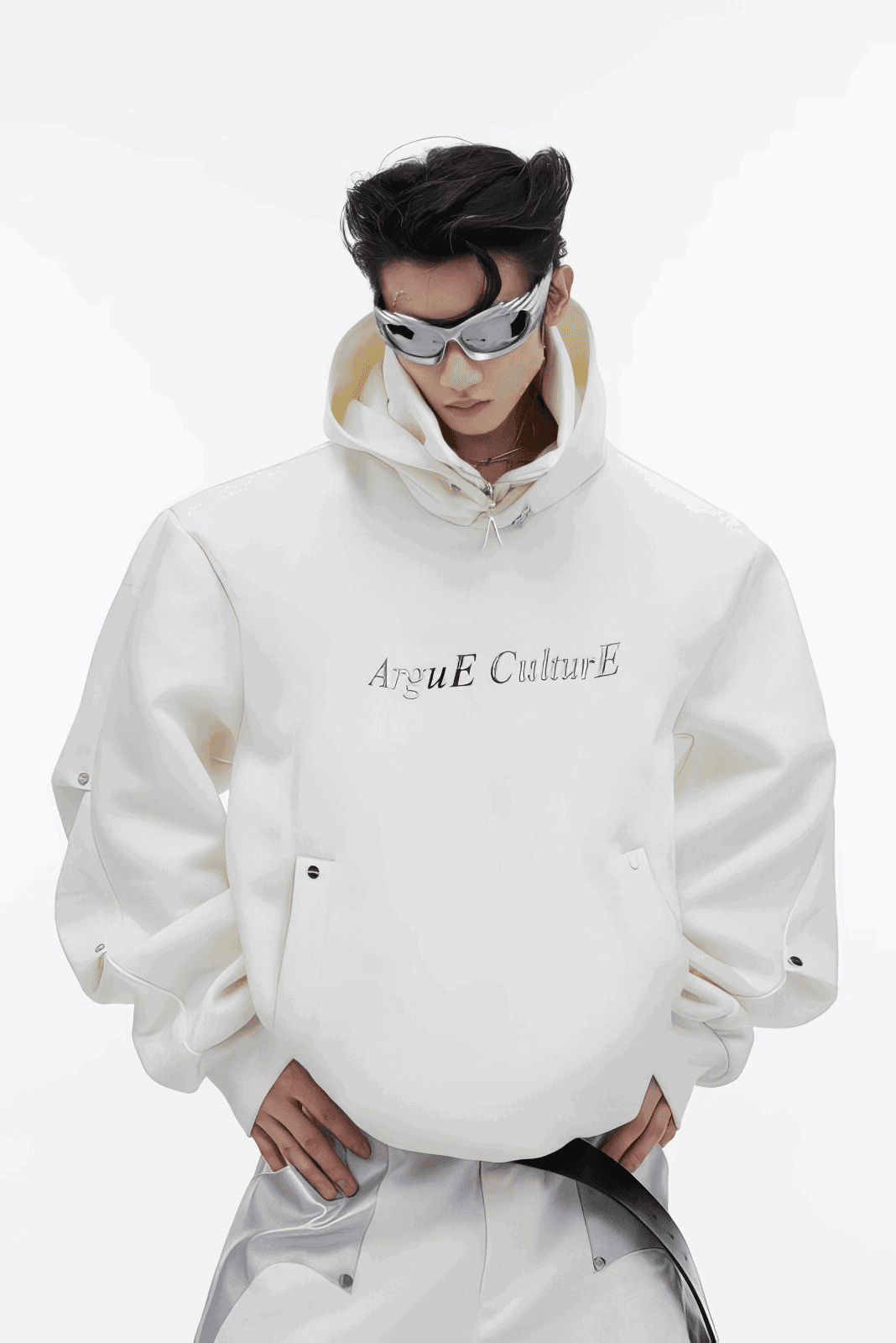 American Style Heavy Hooded Sweatshirt – High Collar, Shoulder Pads