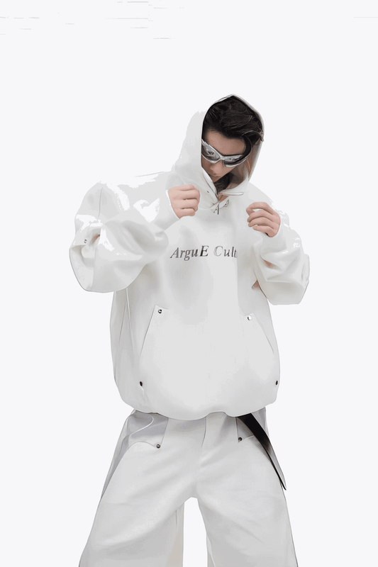 American Style Heavy Hooded Sweatshirt – High Collar, Shoulder Pads