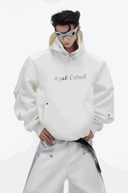 American Style Heavy Hooded Sweatshirt – High Collar, Shoulder Pads