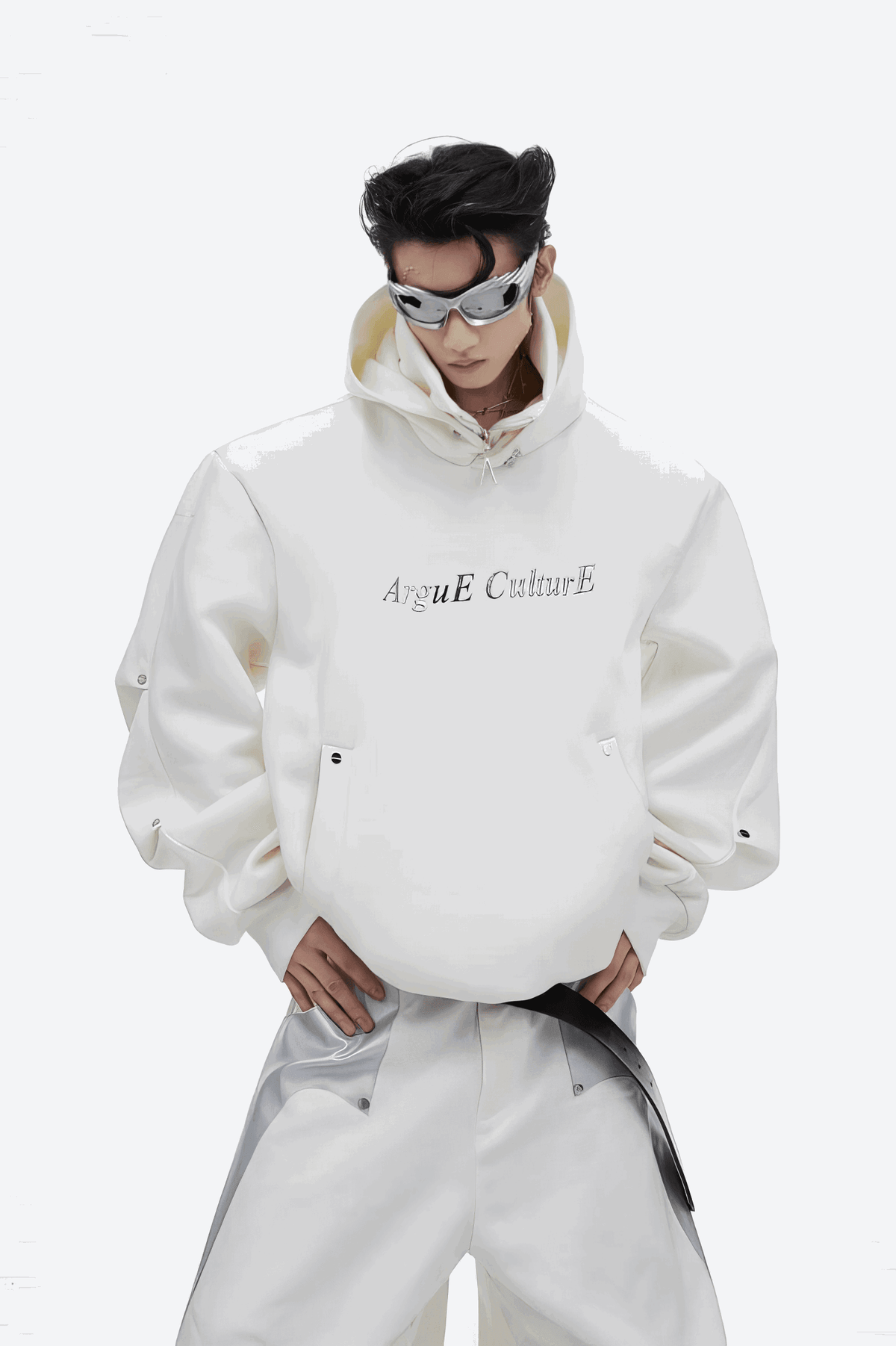 American Style Heavy Hooded Sweatshirt – High Collar, Shoulder Pads