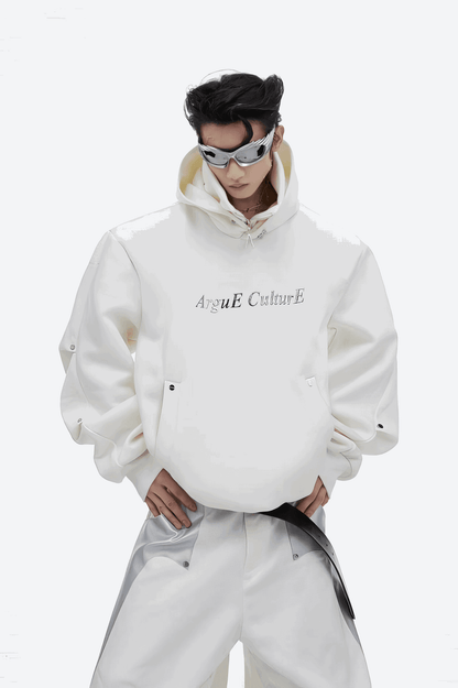 American Style Heavy Hooded Sweatshirt – High Collar, Shoulder Pads