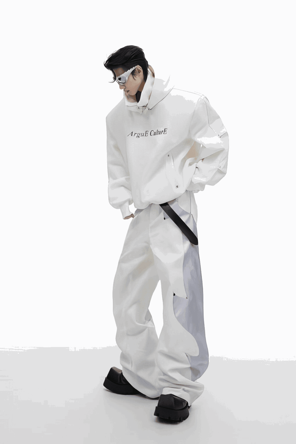 American Style Heavy Hooded Sweatshirt – High Collar, Shoulder Pads