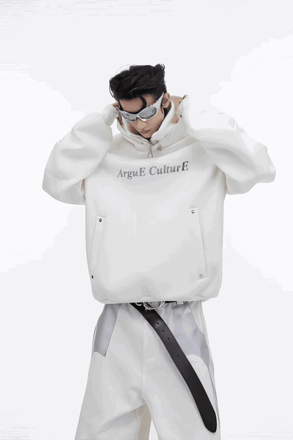 American Style Heavy Hooded Sweatshirt – High Collar, Shoulder Pads