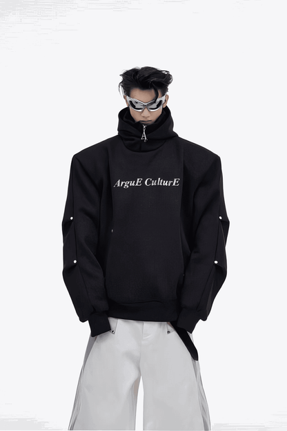 American Style Heavy Hooded Sweatshirt – High Collar, Shoulder Pads