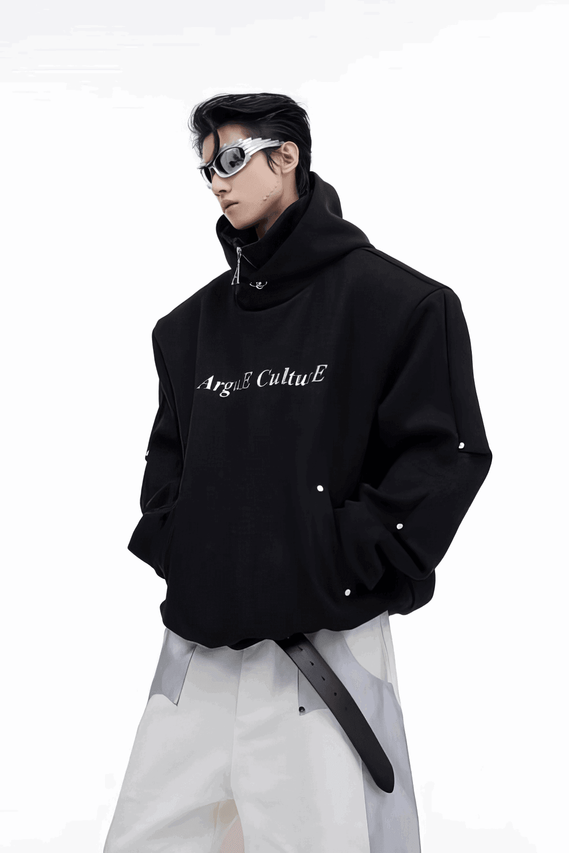 American Style Heavy Hooded Sweatshirt – High Collar, Shoulder Pads