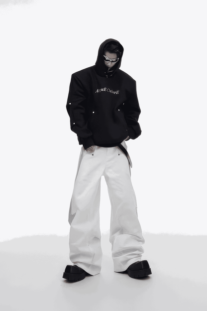 American Style Heavy Hooded Sweatshirt – High Collar, Shoulder Pads