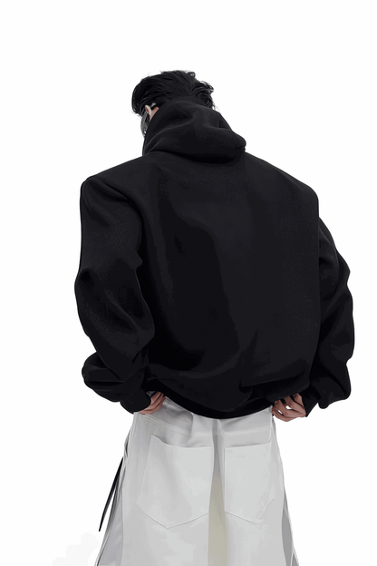 American Style Heavy Hooded Sweatshirt – High Collar, Shoulder Pads