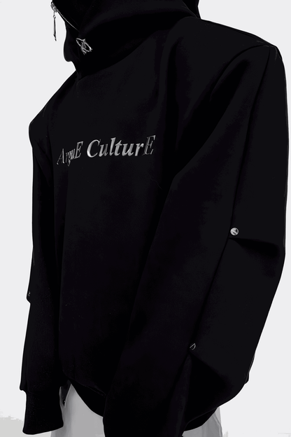 American Style Heavy Hooded Sweatshirt – High Collar, Shoulder Pads