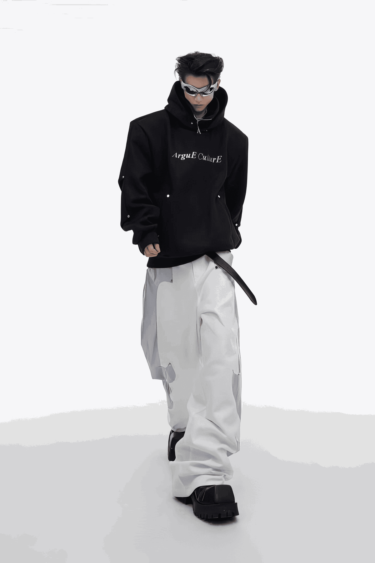 American Style Heavy Hooded Sweatshirt – High Collar, Shoulder Pads