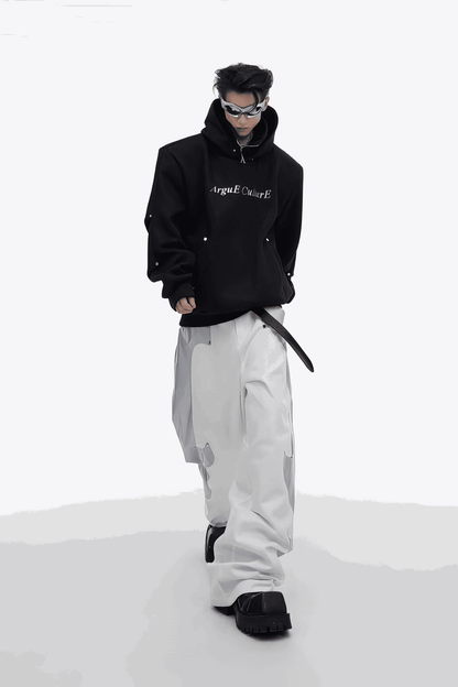 American Style Heavy Hooded Sweatshirt – High Collar, Shoulder Pads