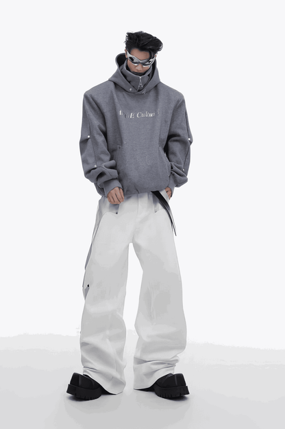 American Style Heavy Hooded Sweatshirt – High Collar, Shoulder Pads