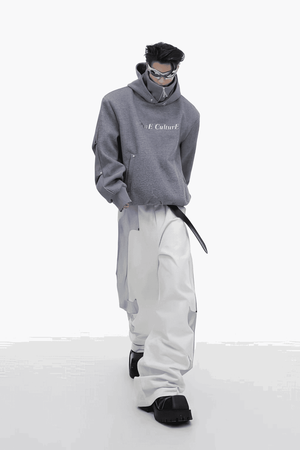 American Style Heavy Hooded Sweatshirt – High Collar, Shoulder Pads