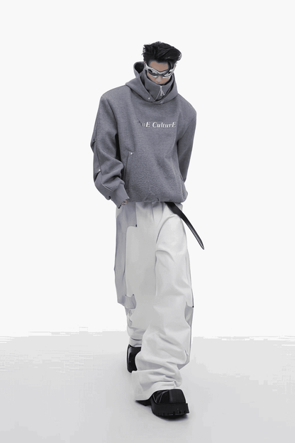 American Style Heavy Hooded Sweatshirt – High Collar, Shoulder Pads