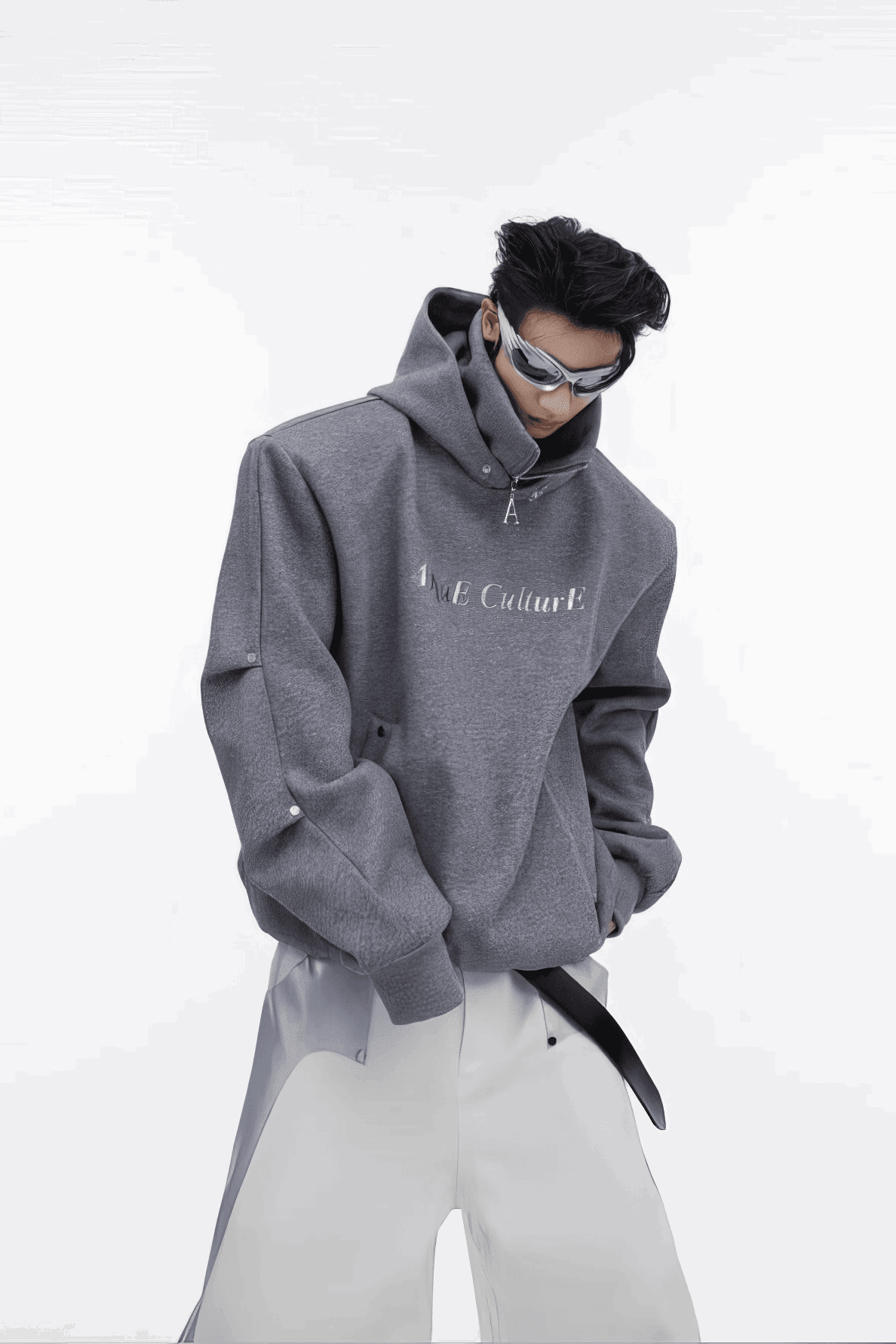 American Style Heavy Hooded Sweatshirt – High Collar, Shoulder Pads