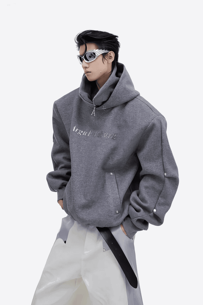 American Style Heavy Hooded Sweatshirt – High Collar, Shoulder Pads