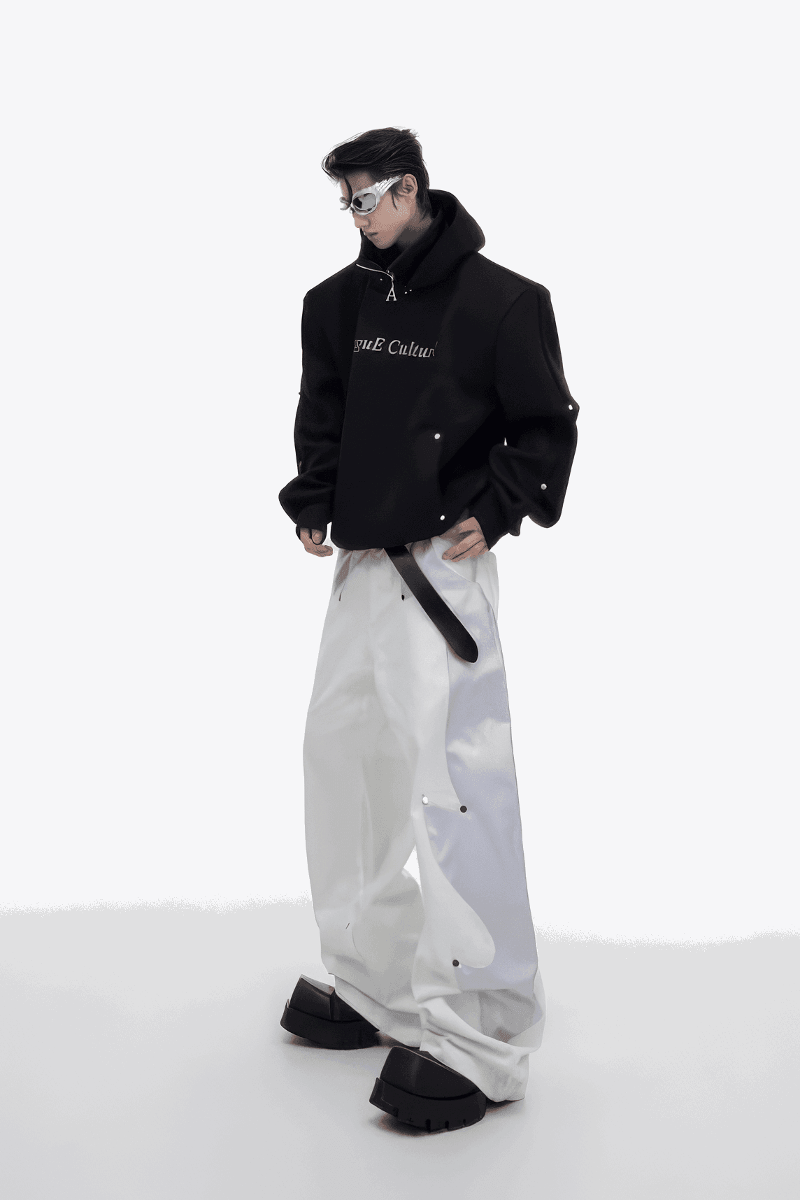 American Style Heavy Hooded Sweatshirt – High Collar, Shoulder Pads