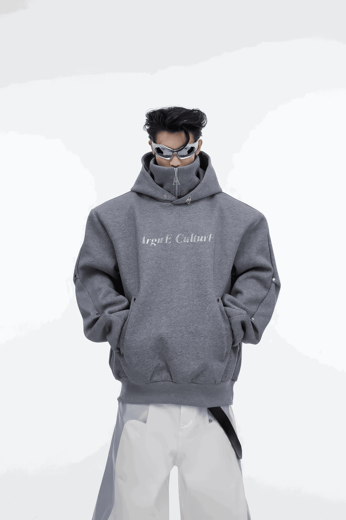 American Style Heavy Hooded Sweatshirt – High Collar, Shoulder Pads