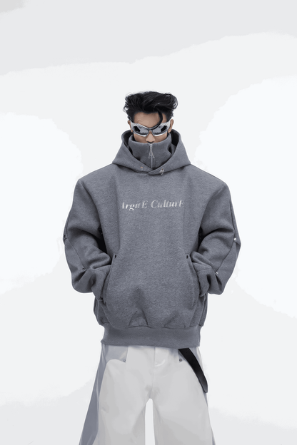American Style Heavy Hooded Sweatshirt – High Collar, Shoulder Pads