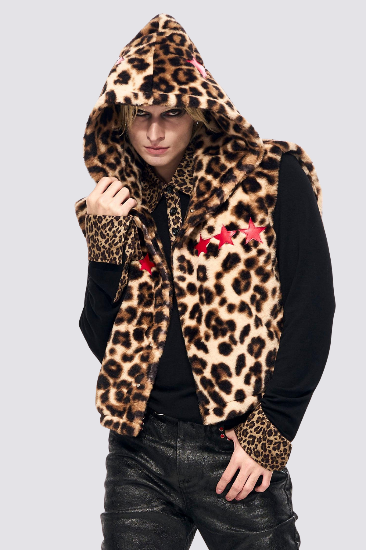 Animal Clash Fur Crop Hooded Vest