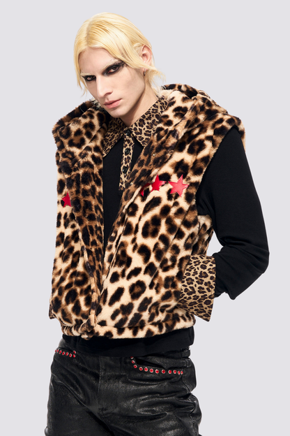 Animal Clash Fur Crop Hooded Vest