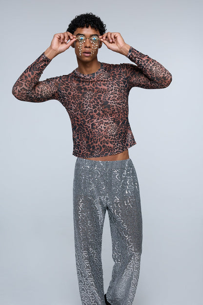 Animal Current Mesh Leopard Long Sleeve Top
