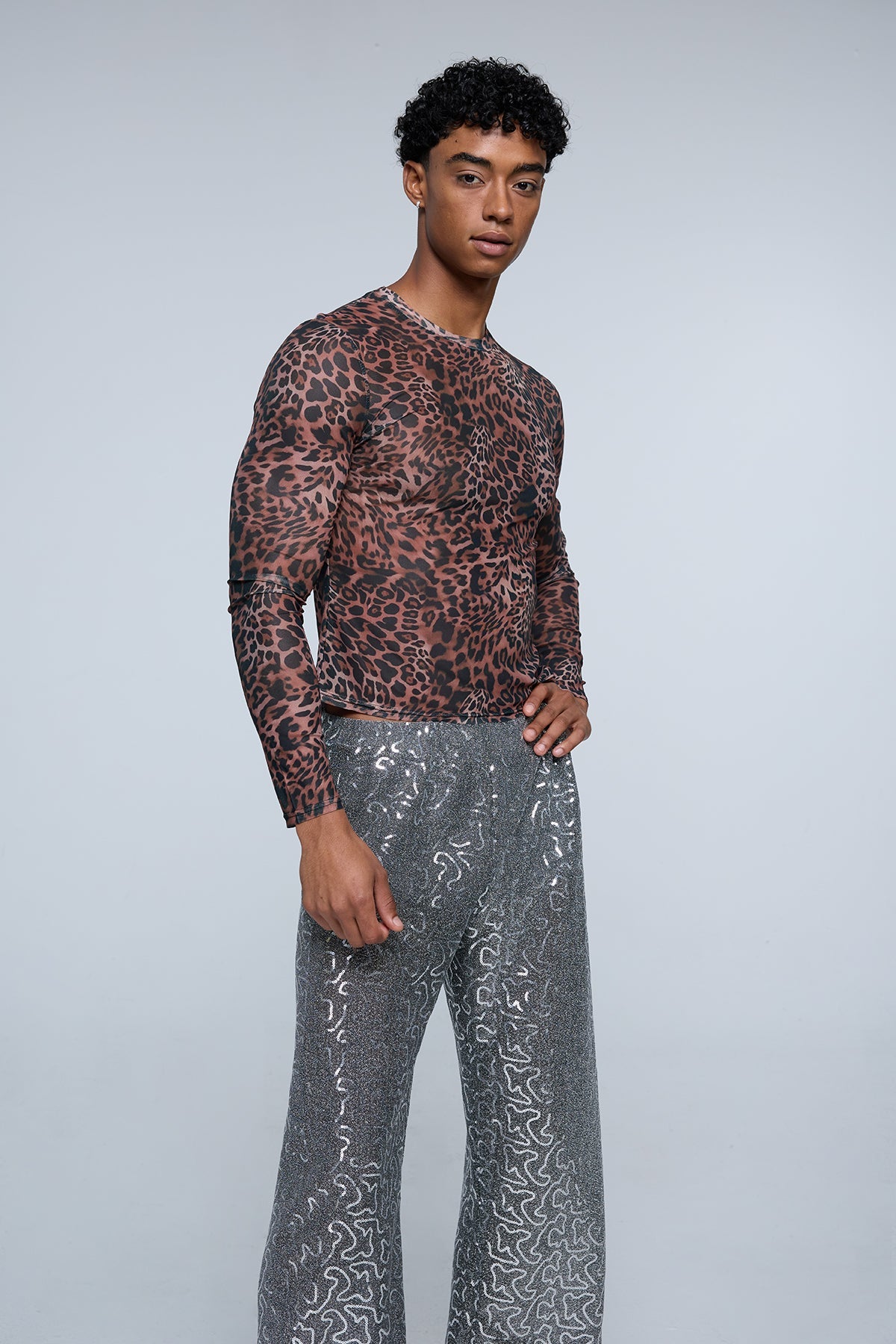Animal Current Mesh Leopard Long Sleeve Top
