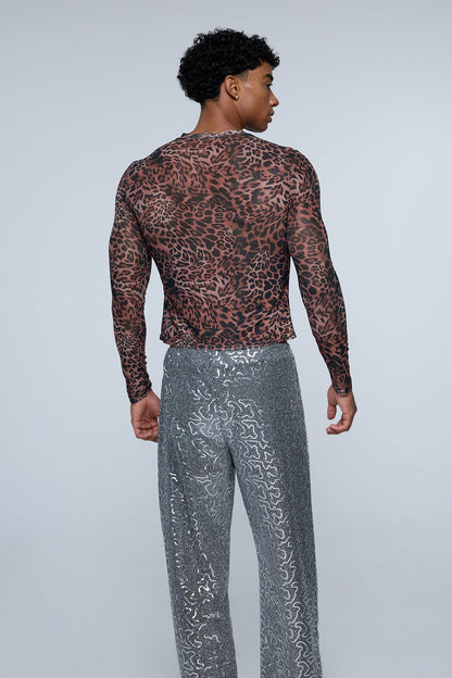 Animal Current Mesh Leopard Long Sleeve Top
