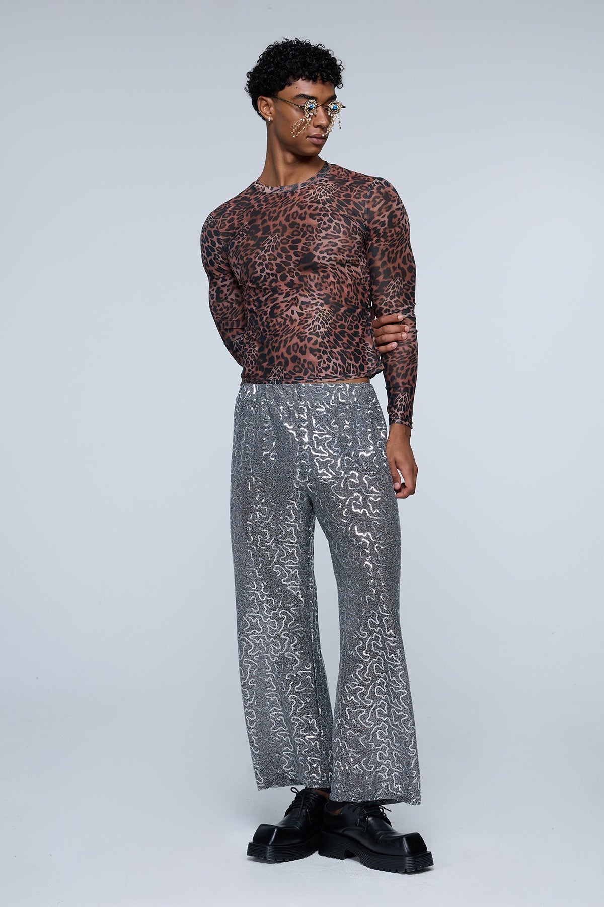 Animal Current Mesh Leopard Long Sleeve Top