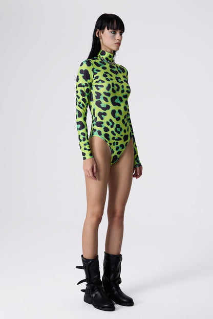 Animal Flow Leopard Print Bodysuit Green