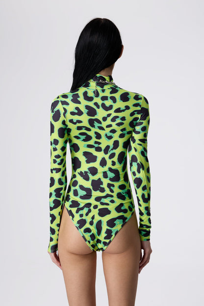 Animal Flow Leopard Print Bodysuit Green