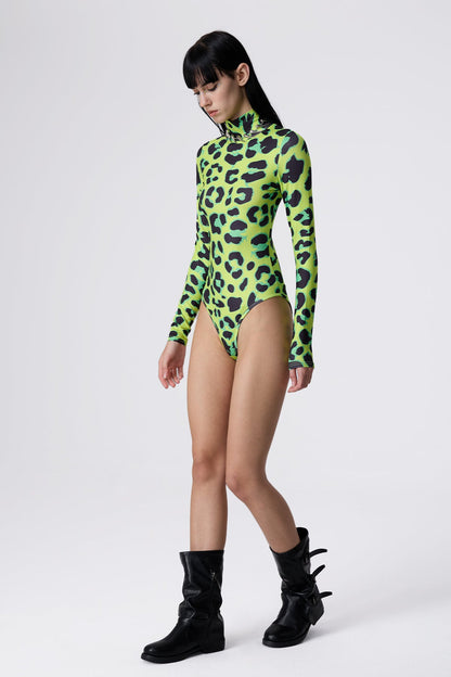 Animal Flow Leopard Print Bodysuit Green