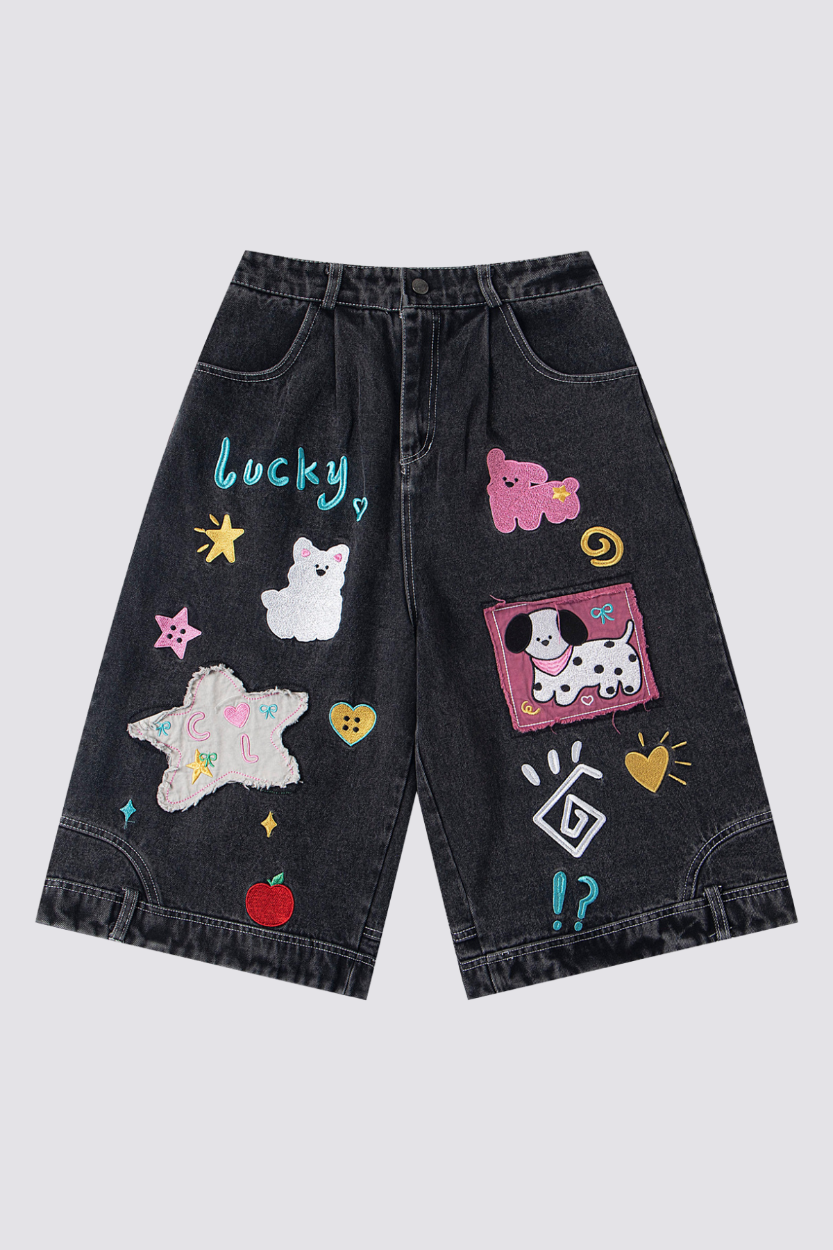 Arc Layer Embroidered Denim Capri Pants