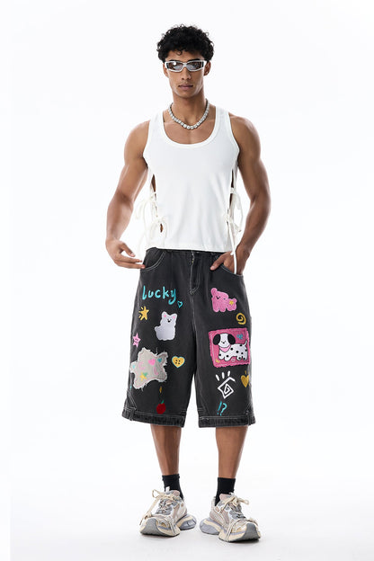 Arc Layer Embroidered Denim Capri Pants