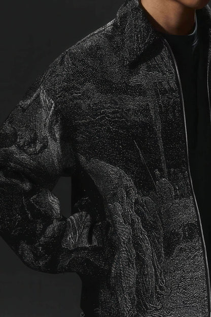 Avant-Garde Oversized Blazer - Textured Jacquard for Dark Fashion