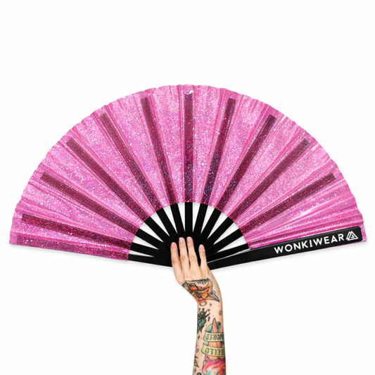 Transparent Pink Disco Glitter XL Festival Fan