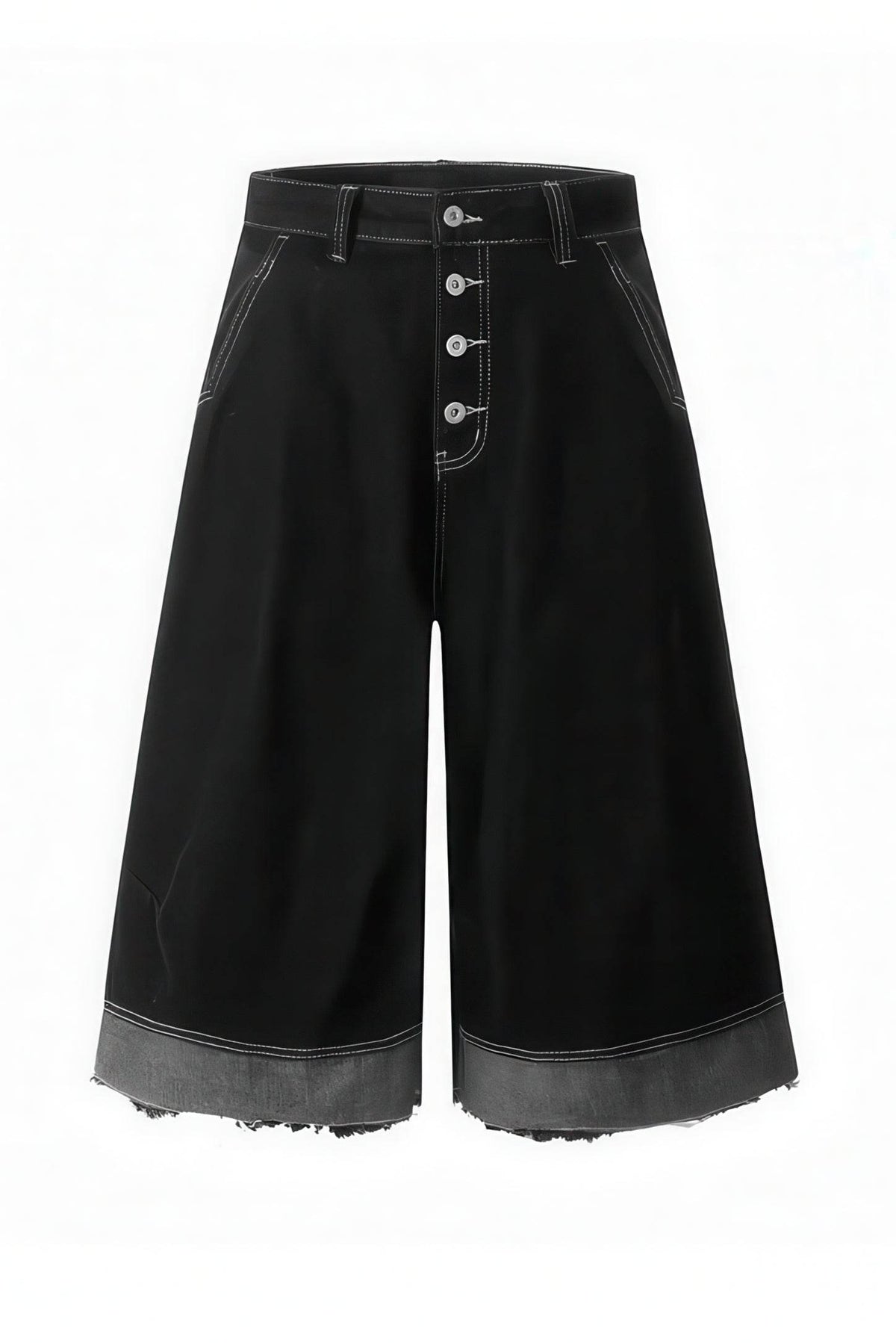 Button-Fly Cropped Jeans - Streetwear Washed Wide Leg Pants