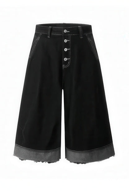 Button-Fly Cropped Jeans - Streetwear Washed Wide Leg Pants