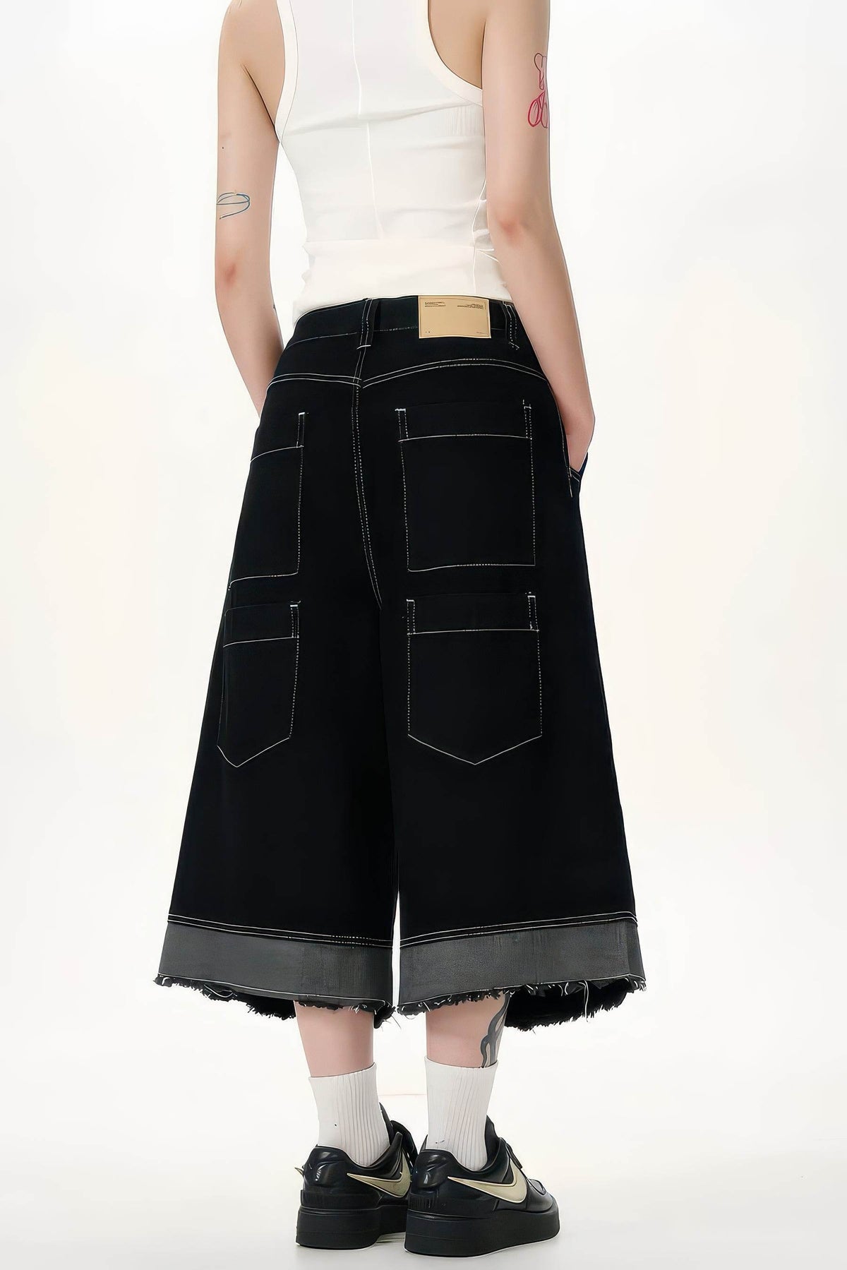 Button-Fly Cropped Jeans - Streetwear Washed Wide Leg Pants