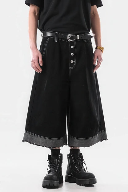 Button-Fly Cropped Jeans - Streetwear Washed Wide Leg Pants
