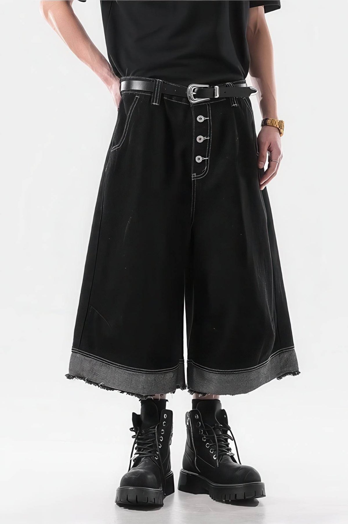 Button-Fly Cropped Jeans - Streetwear Washed Wide Leg Pants