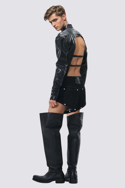 Back Cut Leather Long Sleeve Shirt