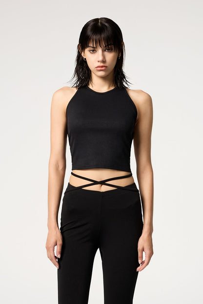 Back Drape Sleeveless Lace Up Backless Top
