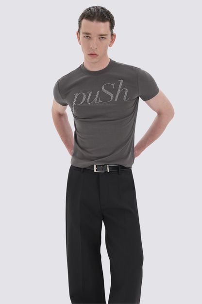 Beaming Jewel Rhinestone T-Shirt Grey