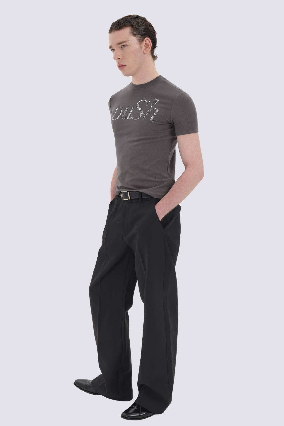 Beaming Jewel Rhinestone T-Shirt Grey